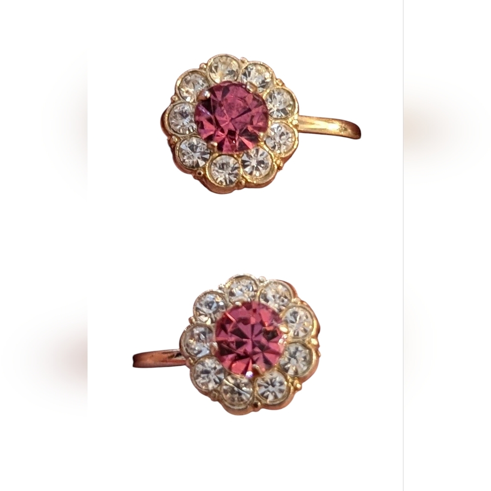 Coro screw  back earrings, Coro Pink Rhinestone Earrings, Coro Cluster Earrings